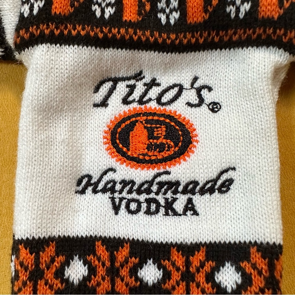 Tito’s vodka bottle sweater.